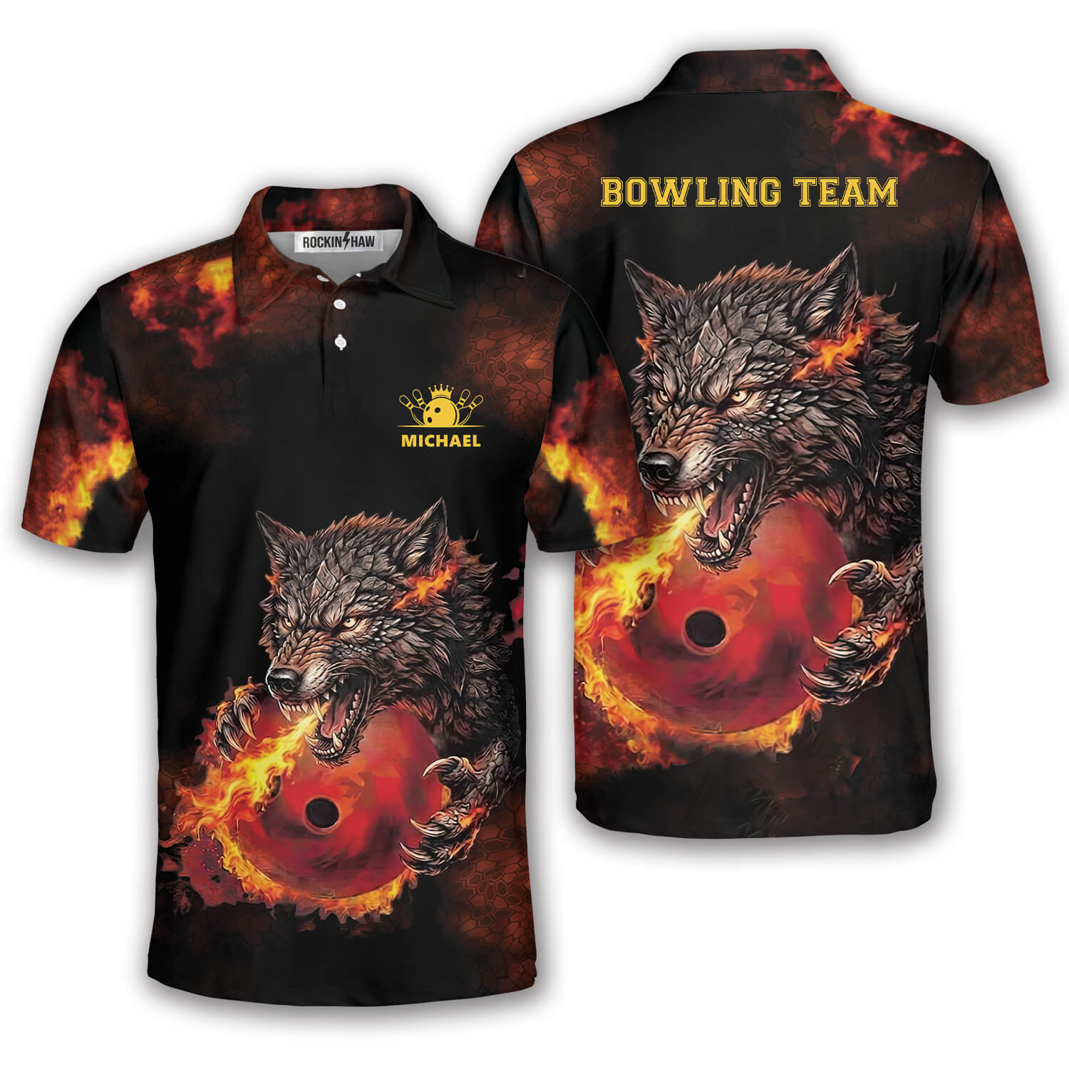 Wolf Fire Bowling Ball Custom Bowling Shirt #328PRM20260417 Mockup FB Wolf Fire Bowling Ball Custom Bowling Shirt - Image 1