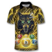 Yellow Wolf Lightnings 9 Ball Billiard Custom Pool Shirt - Image 3