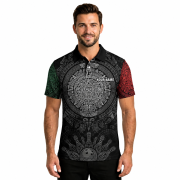 Aztec Calendar Bowling Strike Red Green Custom Bowling Shirt - Image 2