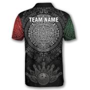 Aztec Calendar Bowling Strike Red Green Custom Bowling Shirt - Image 4