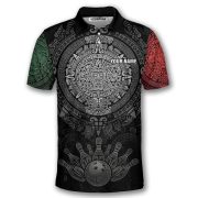 Aztec Calendar Bowling Strike Red Green Custom Bowling Shirt - Image 3