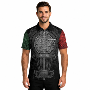 Aztec Calendar Disc Basket Red Green Custom Disc Golf Shirt - Image 2