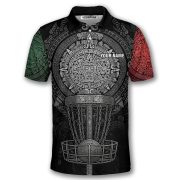 Aztec Calendar Disc Basket Red Green Custom Disc Golf Shirt - Image 3