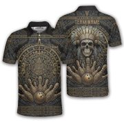 Aztec Tribal Headman Skull Bowling Strike Custom Bowling Shirt