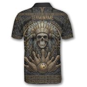 Aztec Tribal Headman Skull Bowling Strike Custom Bowling Shirt - Image 4