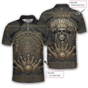 Aztec Tribal Headman Skull Bowling Strike Custom Bowling Shirt - Image 5