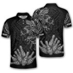 Aztec Tribal Hunting Eagle Black White Custom Bowling Shirt
