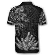 Aztec Tribal Hunting Eagle Black White Custom Bowling Shirt - Image 4