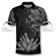 Aztec Tribal Hunting Eagle Black White Custom Bowling Shirt - Image 5