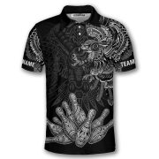 Aztec Tribal Hunting Eagle Black White Custom Bowling Shirt - Image 3