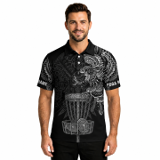 Aztec Tribal Hunting Eagle Black White Custom Disc Golf Shirt - Image 2