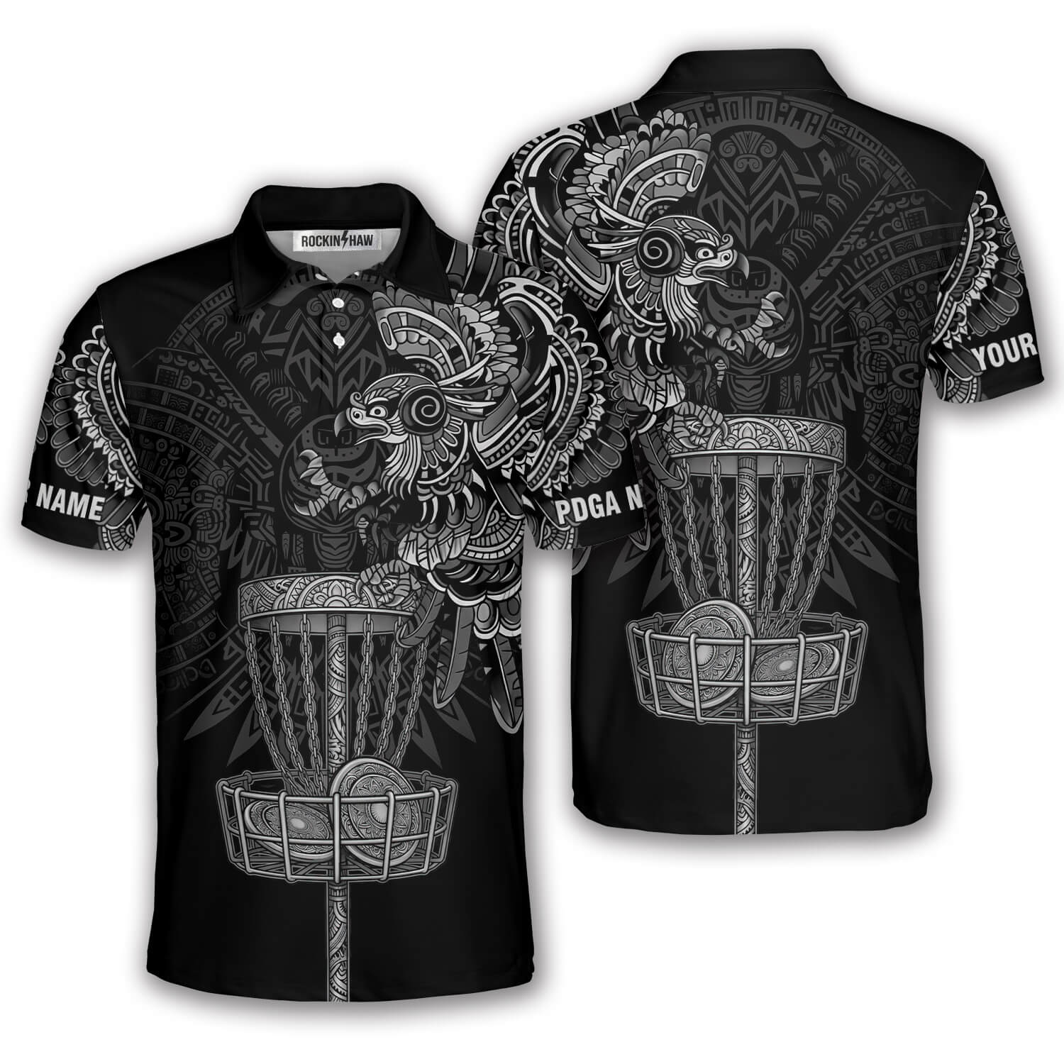 Aztec Tribal Hunting Eagle Black White Custom Disc Golf Shirt #419PRM20260526 Mockup FB Aztec Tribal Hunting Eagle Black White Custom Disc Golf Shirt - Image 1