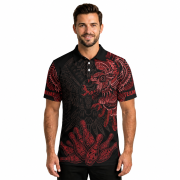 Aztec Tribal Hunting Eagle Red Black Custom Bowling Shirt - Image 2