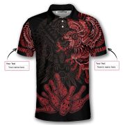 Aztec Tribal Hunting Eagle Red Black Custom Bowling Shirt - Image 5