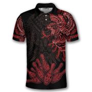 Aztec Tribal Hunting Eagle Red Black Custom Bowling Shirt - Image 3