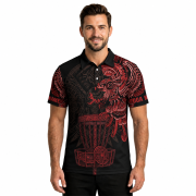 Aztec Tribal Hunting Eagle Red Black Custom Disc Golf Shirt - Image 2