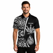 Aztec Tribal Pattern Flaming Bowling Ball Custom Bowling Shirt - Image 2