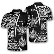 Aztec Tribal Pattern Flaming Bowling Ball Custom Bowling Shirt