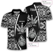 Aztec Tribal Pattern Flaming Bowling Ball Custom Bowling Shirt - Image 5