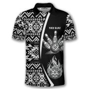 Aztec Tribal Pattern Flaming Bowling Ball Custom Bowling Shirt - Image 3