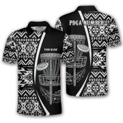 Aztec Tribal Pattern Flaming Disc Basket Custom Disc Golf Shirt