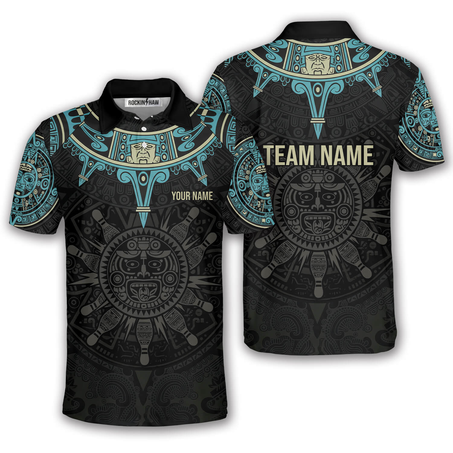 Aztec Tribal Sun Symbol Custom Bowling Shirt #405PRM20260522 Mockup FB Aztec Tribal Sun Symbol Custom Bowling Shirt - Image 1