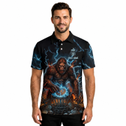 Bigfoot Blue Fire Disc Basket Sasquatch Custom Disc Golf Shirt - Image 2