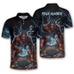 Bigfoot Blue Fire Disc Basket Sasquatch Custom Disc Golf Shirt