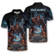 Bigfoot Blue Fire Disc Basket Sasquatch Custom Disc Golf Shirt