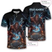 Bigfoot Blue Fire Disc Basket Sasquatch Custom Disc Golf Shirt - Image 5