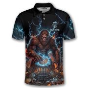 Bigfoot Blue Fire Disc Basket Sasquatch Custom Disc Golf Shirt - Image 3
