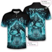 Bigfoot Ghostly Blue Fire Flame Sasquatch Custom Disc Golf Shirt - Image 5