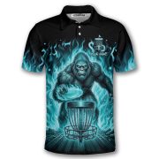 Bigfoot Ghostly Blue Fire Flame Sasquatch Custom Disc Golf Shirt - Image 3