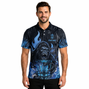 Bigfoot Holding Disc Basket Blue Fire Sasquatch Custom Disc Golf Shirt - Image 2