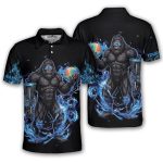 Bigfoot Holding Disc Basket Blue Fire Sasquatch Custom Disc Golf Shirt