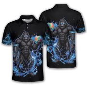 Bigfoot Holding Disc Basket Blue Fire Sasquatch Custom Disc Golf Shirt
