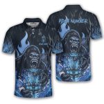Bigfoot Holding Disc Basket Blue Fire Sasquatch Custom Disc Golf Shirt