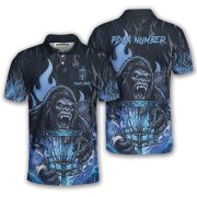 Bigfoot Holding Disc Basket Blue Fire Sasquatch Custom Disc Golf Shirt