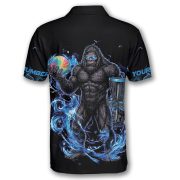 Bigfoot Holding Disc Basket Blue Fire Sasquatch Custom Disc Golf Shirt - Image 4