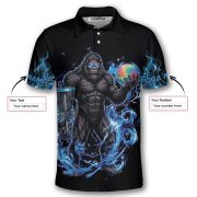 Bigfoot Holding Disc Basket Blue Fire Sasquatch Custom Disc Golf Shirt - Image 5