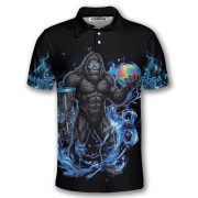 Bigfoot Holding Disc Basket Blue Fire Sasquatch Custom Disc Golf Shirt - Image 3