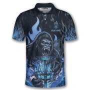 Bigfoot Holding Disc Basket Blue Fire Sasquatch Custom Disc Golf Shirt - Image 3