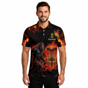 Bigfoot Playing Disc Golf Red Fire Sasquatch Custom Disc Golf Shirt - Image 2