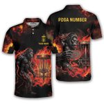 Bigfoot Playing Disc Golf Red Fire Sasquatch Custom Disc Golf Shirt