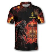 Bigfoot Playing Disc Golf Red Fire Sasquatch Custom Disc Golf Shirt - Image 3