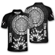 Black White Aztec Calendar Bowling Strike Custom Bowling Shirt
