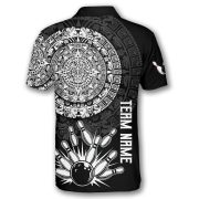 Black White Aztec Calendar Bowling Strike Custom Bowling Shirt - Image 4