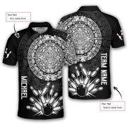 Black White Aztec Calendar Bowling Strike Custom Bowling Shirt - Image 5