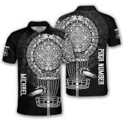 Black White Aztec Calendar Disc Basket Custom Disc Golf Shirt