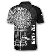 Black White Aztec Calendar Disc Basket Custom Disc Golf Shirt - Image 4